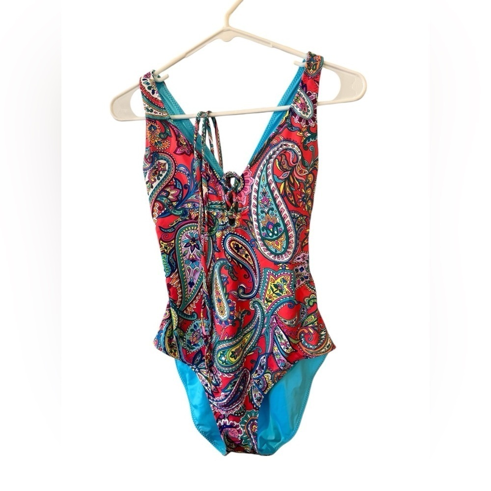 TOMMY BAHAMA PAISLEY KEYS REVERSIBLE ONE PIECE BATHING SUIT SET